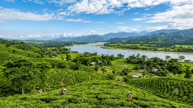 Tea garden workers plucking tea leaves