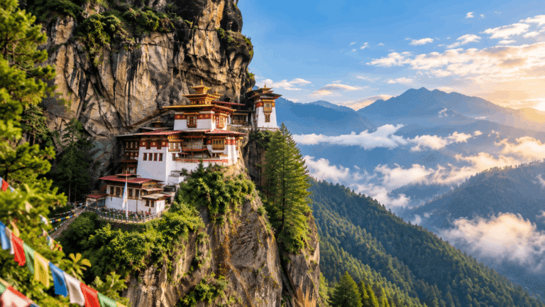 Paro Taktsang (Tiger’s Nest Monastery) perched on a cliff in Bhutan